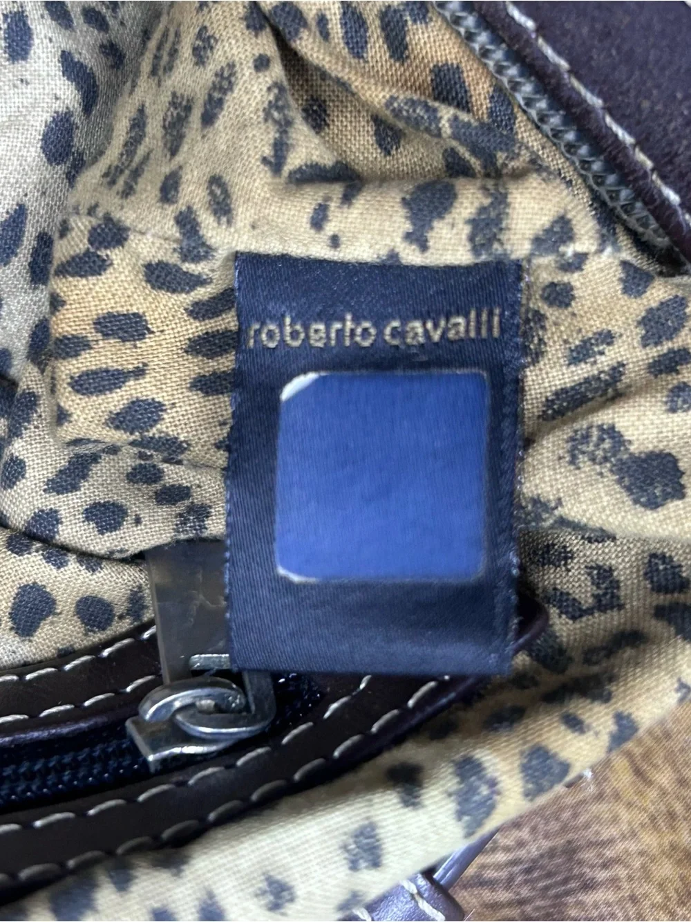Roberto Cavalli Freedom Vintage Hobo Shoulder Bag Nylon Leather Animal Print Y2K
